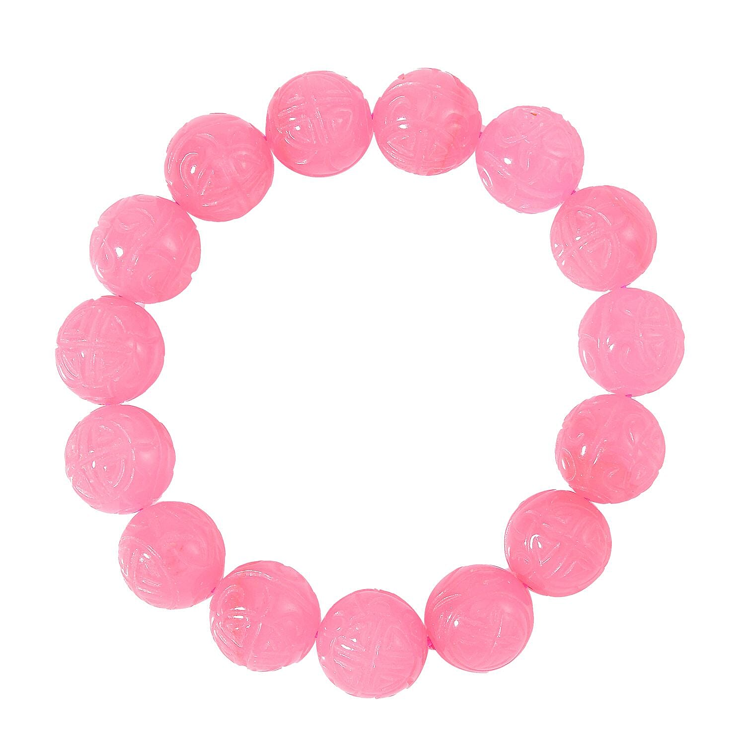 Pink Jade (D) 421.00 ctw Beaded Stretch Bracelet (7 In)