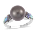Tahitian Cultured Pearl 10-11mm, Abalone Shell Ring in Rhodium Over Sterling Silver - Sticky add to cart bar