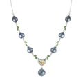 Tahitian Cultured Pearl and Multi Gemstone Drop Station Necklace 18-20 Inches in Rhodium Over Sterling Silver 1.25 ctw - Sticky add to cart bar