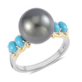 Tahitian Cultured Pearl 11-12mm and Sleeping Beauty Turquoise Vermeil YG and Rhodium Over Ring in Sterling Silver (Size 8.0) 0.50 ctw - Sticky add to cart bar