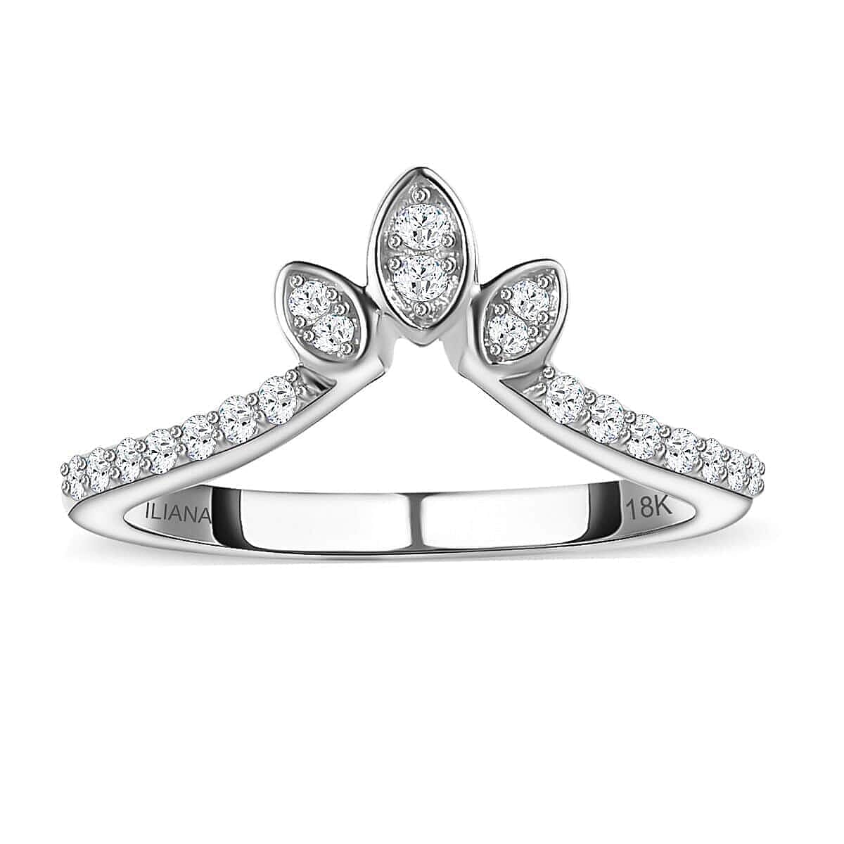 Iliana 18K White Gold Diamond (G-H, SI) Floral Chevron Band Ring (Size 6.0) 0.20 ctw