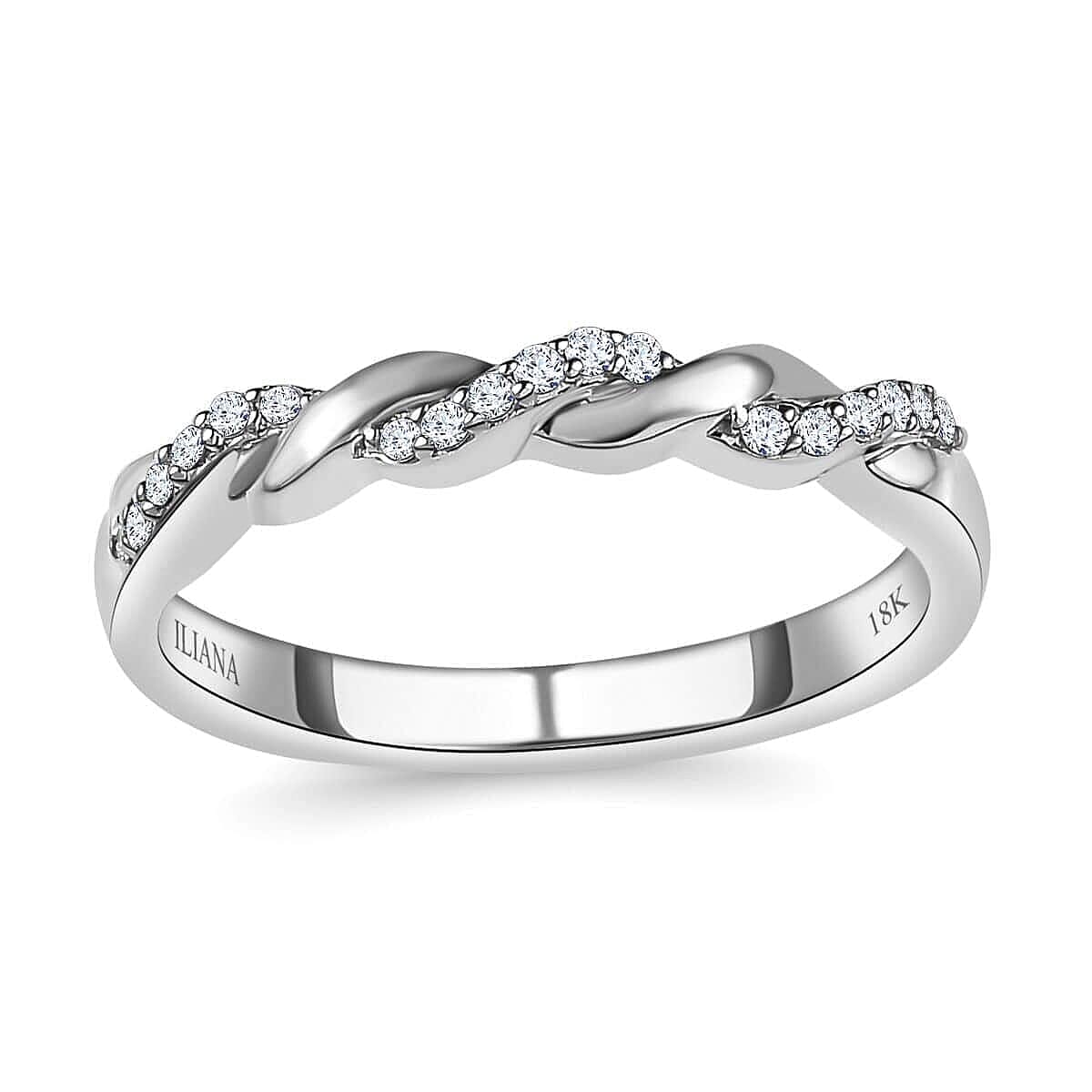 Iliana 18K White Gold Diamond (G-H, SI1) Forever Love Twisted Band Ring (Size 6.0) 0.10 ctw