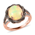 Premium Ethiopian Welo Opal, White and Champagne Zircon Ring in Vermeil Rose Gold Over Sterling Silver (Size 10.0) 3.65 ctw - Sticky add to cart bar