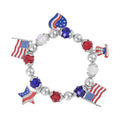 Multi Color Glass and Austrian Crystal American Flag Pattern Charm Bracelet in Silvertone (7-7.5In) - Sticky add to cart bar