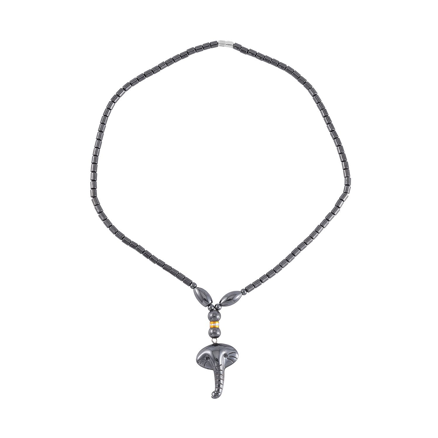 Hematite Elephant Pendant with Beaded Necklace (20 Inches) in Dualtone 100.00 ctw