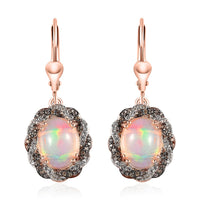 Premium Ethiopian Welo Opal, White and Champagne Zircon Lever Back Earrings in Vermeil Rose Gold Over Sterling Silver 3.90 ctw
