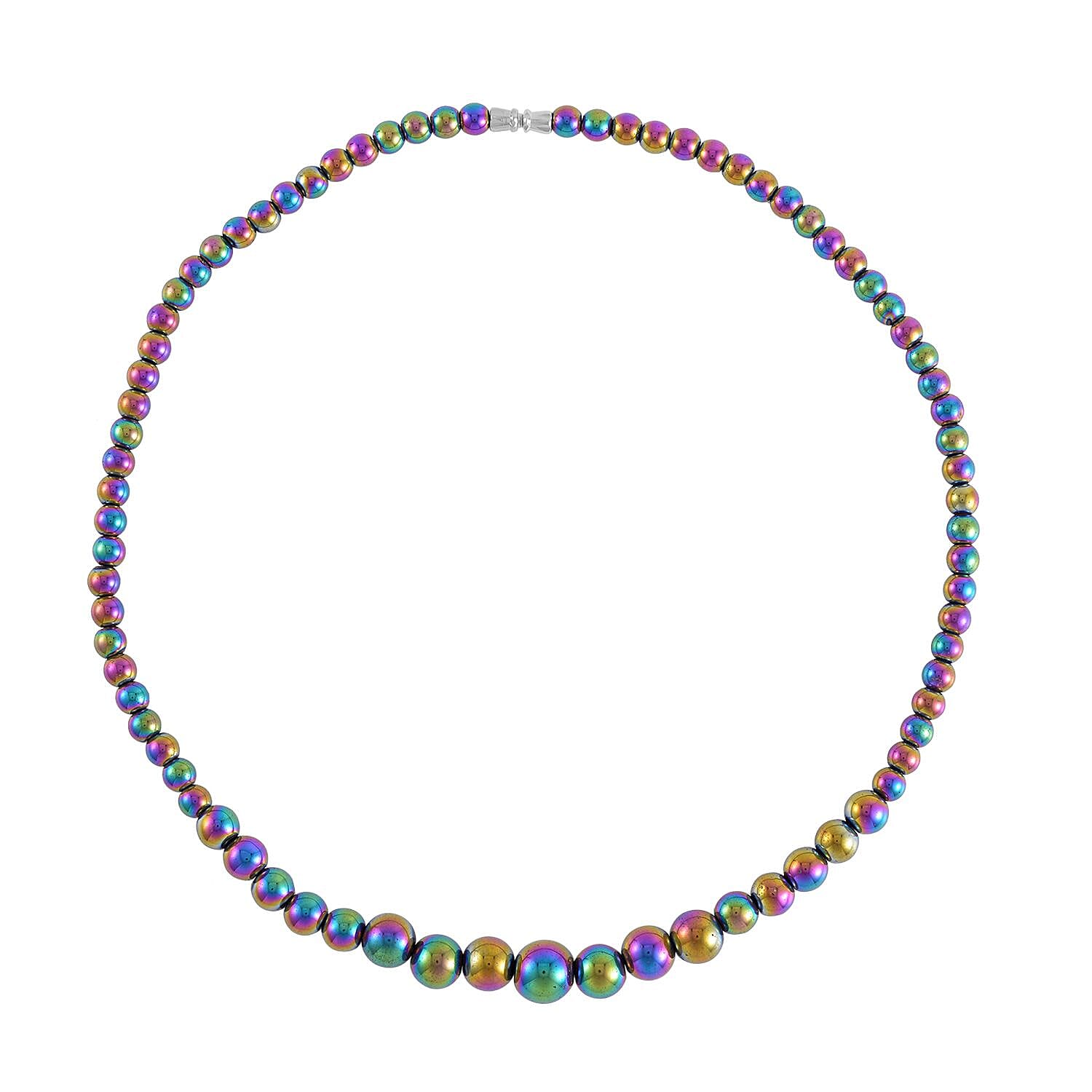 Magic Plated Hematite Beaded Necklace 20 Inches in Silvertone 120.00 ctw