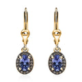 Tanzanite and Natural Champagne Diamond Lever Back Earrings in Vermeil Yellow Gold Over Sterling Silver 1.20 ctw - Sticky add to cart bar