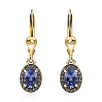 Tanzanite and Natural Champagne Diamond Lever Back Earrings in Vermeil Yellow Gold Over Sterling Silver 1.20 ctw