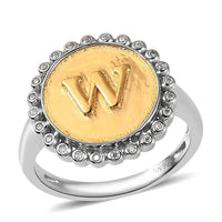 Moissanite Medallion Coin Initial A Ring in Vermeil Yellow Gold and Platinum Over Sterling Silver 0.10 ctw