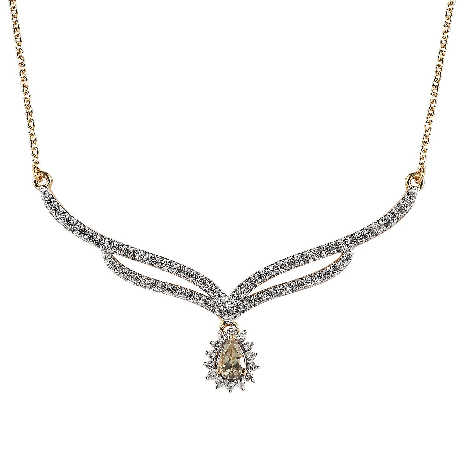 AAA Turkizite and White Zircon Necklace 18-20 Inches in Vermeil Yellow Gold Over Sterling Silver 1.50 ctw