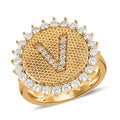 Moissanite Initial A Sun Medallion Ring in Vermeil YG Over Sterling Silver (Size 6.0) 0.70 ctw - Sticky add to cart bar
