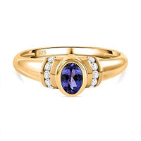 Tanznaite and White Zircon 0.70 ctw Ring in Vermeil Yellow Gold Over Sterling Silver (Size 10)