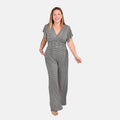 Tamsy Navy Floral Smocked Waist Jumpsuit with Flutter Sleeve - One Size Fits Most - Sticky add to cart bar