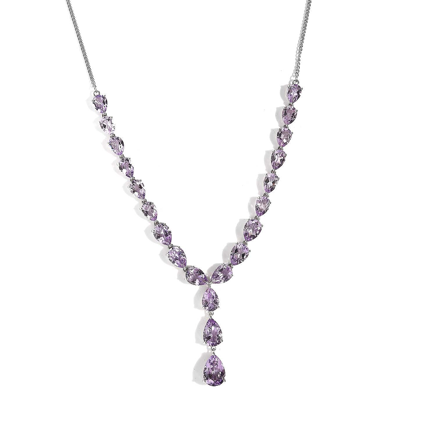AAA Rose De France Amethyst Necklace 18 Inches in Platinum Over Sterling Silver 31.50 ctw