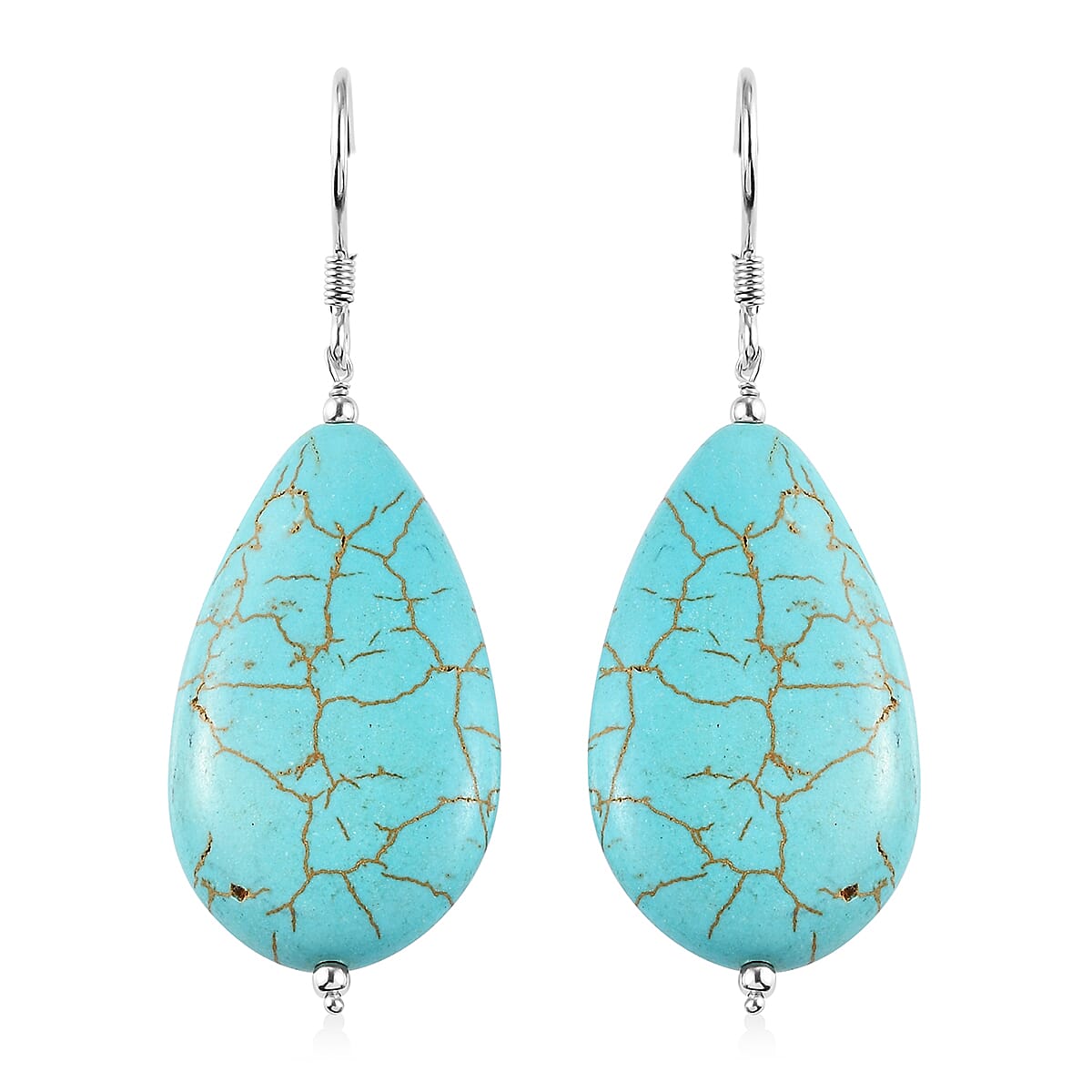 Blue Howlite Dangle Earrings in Sterling Silver 65.00 ctw