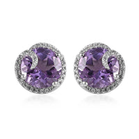 AAA Rose De France Amethyst and White Zircon Solitaire Stud Earrings in Platinum Over Sterling Silver 5.40 ctw
