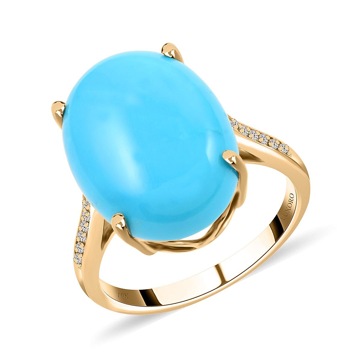 Luxoro 10K Yellow Gold AAA Sleeping Beauty Turquoise and G-H I2 Diamond Ring 6.85 ctw (Del. in 3-7 Days)