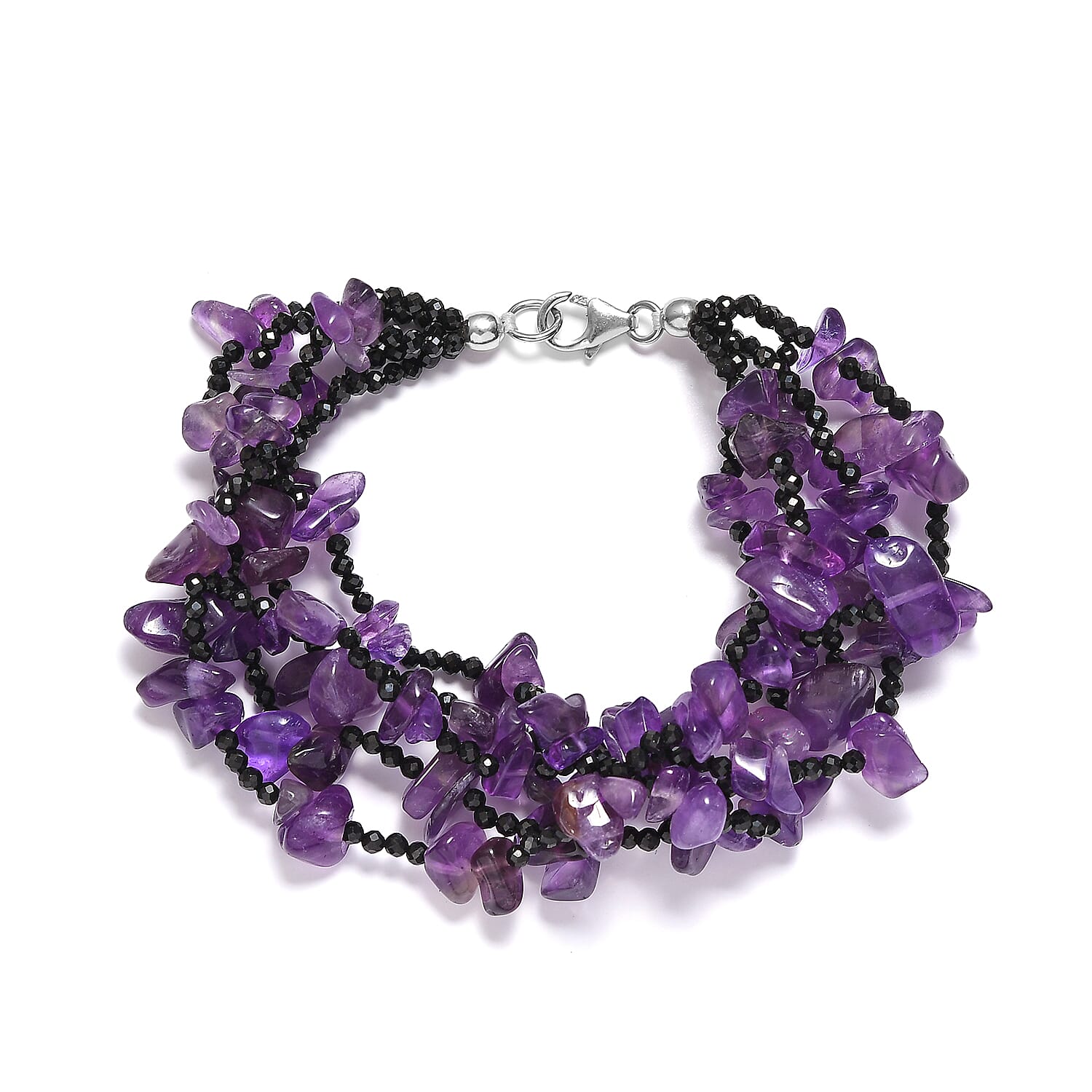 Amethyst and Thai Black Spinel Multi Row Bracelet in Sterling Silver (7.25 In) 105.00 ctw