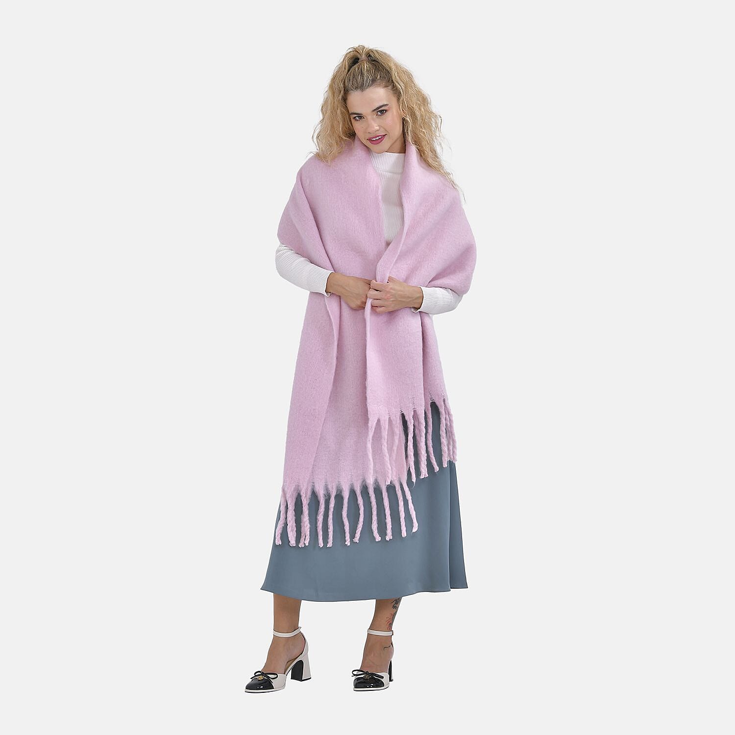 Light Pink Solid Color Scarf with Tassels (15.75"x78.74")
