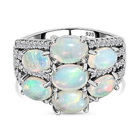 Ethiopian Welo Opal and White Zircon 3.65 ctw Cluster Ring in Platinum Over Sterling Silver (Size 9.0)