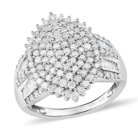 TLV Diamond Cluster Ring in Platinum Over Sterling Silver (Size 10.0) 2.00 ctw