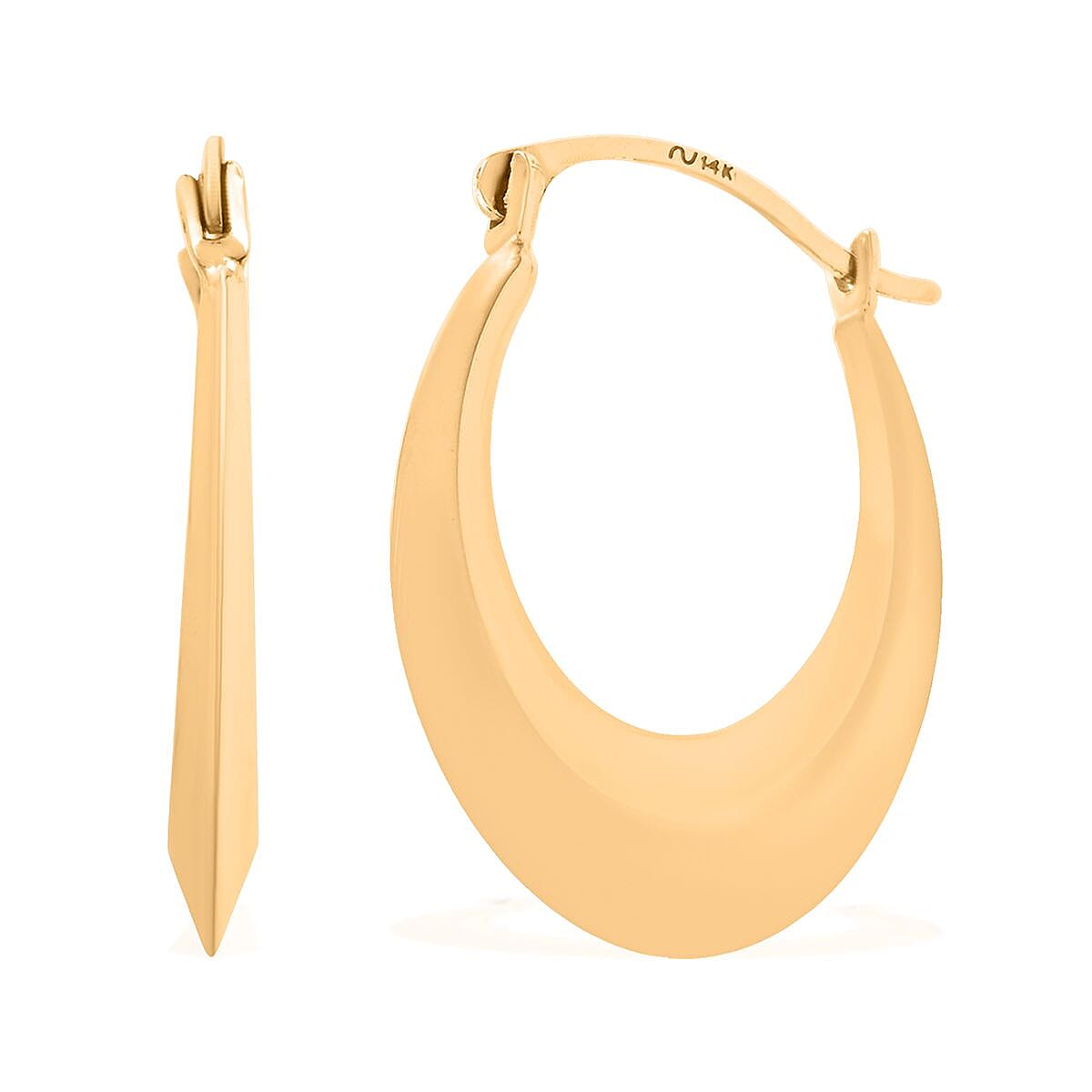 14K Yellow Gold 26x3mm Leaf Design Textured Hoop Earrings (2 g)