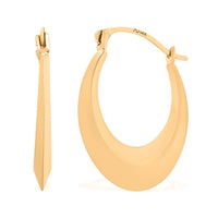 14K Yellow Gold 26x3mm Leaf Design Textured Hoop Earrings (2 g)