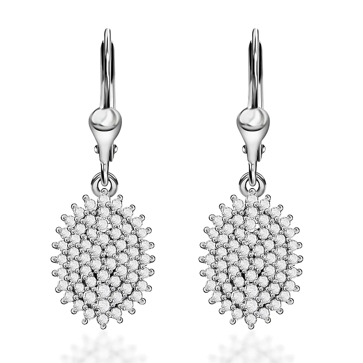 Diamond Lever Back Earrings in Platinum Over Sterling Silver 1.00 ctw