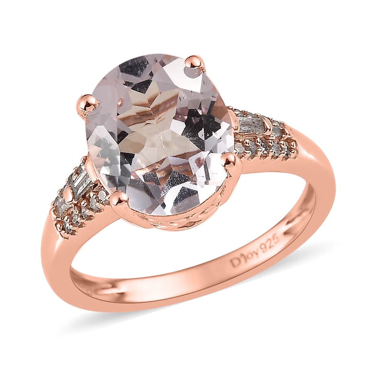 One Time Only Pink Morganite, Diamond Ring in Vermeil YG Over Sterling Silver (Size 10.0) 3.15 ctw (1)