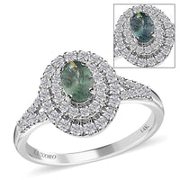 Luxoro 14K White Gold AAA Narsipatnam Alexandrite and Moissanite Double Halo Ring 1.10 ctw (Del. in 7-10 Days)