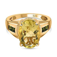 Green Gold Quartz and Chrome Diopside 5.88 ctw Ring in Vermeil Yellow Gold Over Sterling Silver (Size 5.5)
