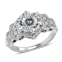 120 Facet Moissanite Ring in Platinum Over Sterling Silver 2.10 ctw