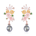 Tahitian Cultured Pearl and Multi Gemstone Dangle Earrings in Vermeil Rose Gold Over Sterling Silver 1.60 ctw - Sticky add to cart bar