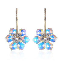 White Mystic Color Glass, Austrian Crystal Floral Earrings in Goldtone & Stainless Steel