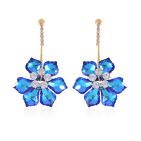 Blue Magic Color Glass and White Austrian Crystal Earrings in Goldtone