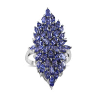 Tanzanite and White Zircon Elongated Ring in Platinum Over Sterling Silver 5.75 ctw