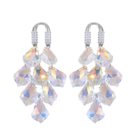 White Aurora Borealis Color Glass and White Austrian Crystal Earrings in Silvertone