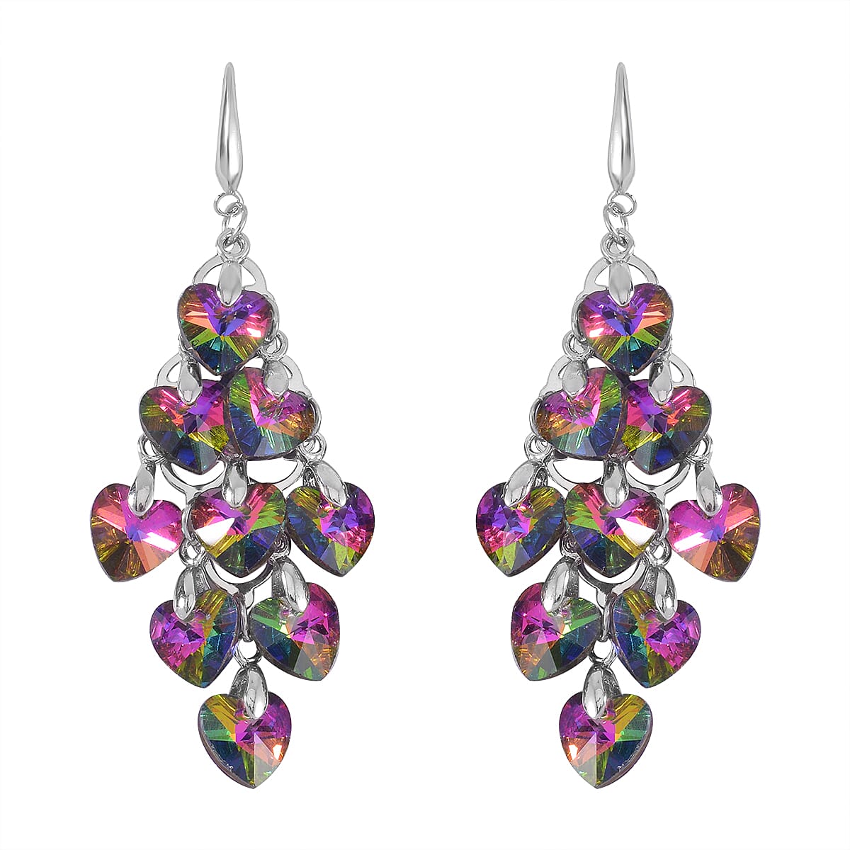 Mystic Color Glass Earrings in Silvertone