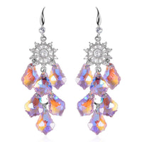 Pink Magic Color Glass and Austrian Crystal Floral Earrings in Stainless Steel and Silvertone