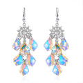 White Mystic Color Glass, Austrian Crystal Chandelier Earrings in Silvertone - Sticky add to cart bar