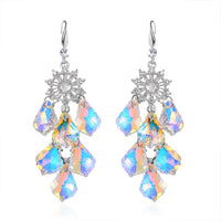 White Mystic Color Glass, Austrian Crystal Chandelier Earrings in Silvertone