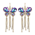 Purple Color Glass, Austrian Crystal Butterfly Earrings in ION Plated YG Stainless Steel & Goldtone - Sticky add to cart bar