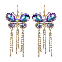 Purple Color Glass, Austrian Crystal Butterfly Earrings in ION Plated YG Stainless Steel & Goldtone