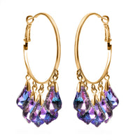 Purple Magic Color Glass Chandelier Earrings in Goldtone