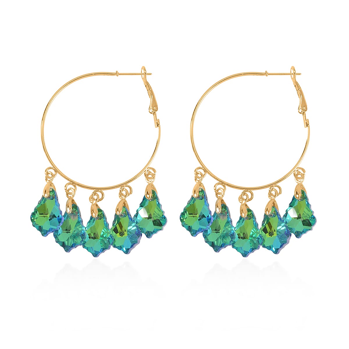 Green Magic Color Glass Earrings in Goldtone