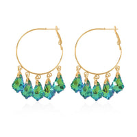 Green Magic Color Glass Earrings in Goldtone
