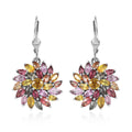 D'Joy Multi Sapphire Floral Earrings in Platinum Over Sterling Silver 6.65 ctw - Sticky add to cart bar