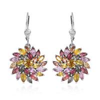 D'Joy Multi Sapphire Floral Earrings in Platinum Over Sterling Silver 6.65 ctw