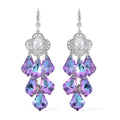 Purple Magic Color Glass, White Austrian Crystal and Simulated Pearl Earrings in Silvertone - Sticky add to cart bar